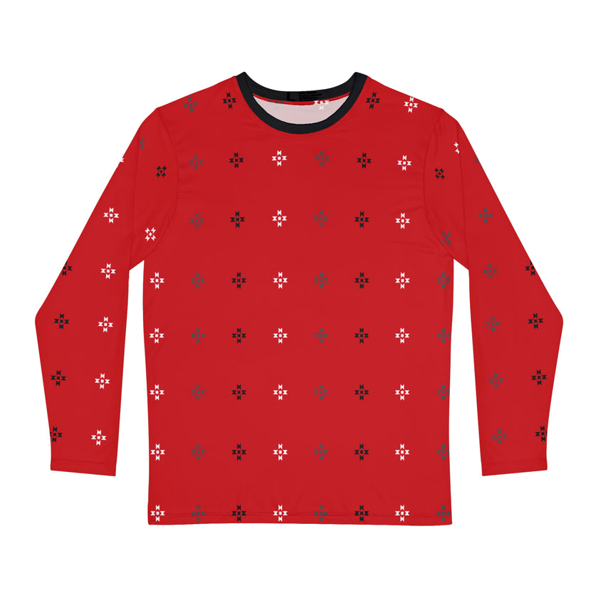 Red Native Stars Pattern Men's Long Sleeve Shirt (AOP)