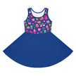 Pink Sweetness on Blue Girls' Sleeveless Sundress
