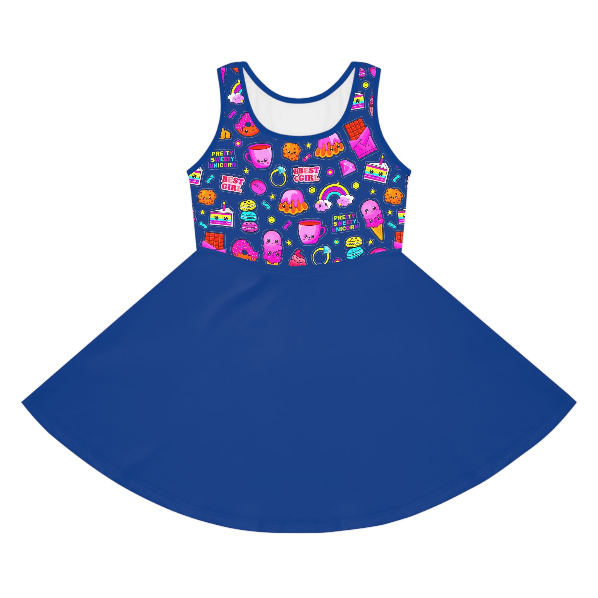 Pink Sweetness on Blue Girls' Sleeveless Sundress