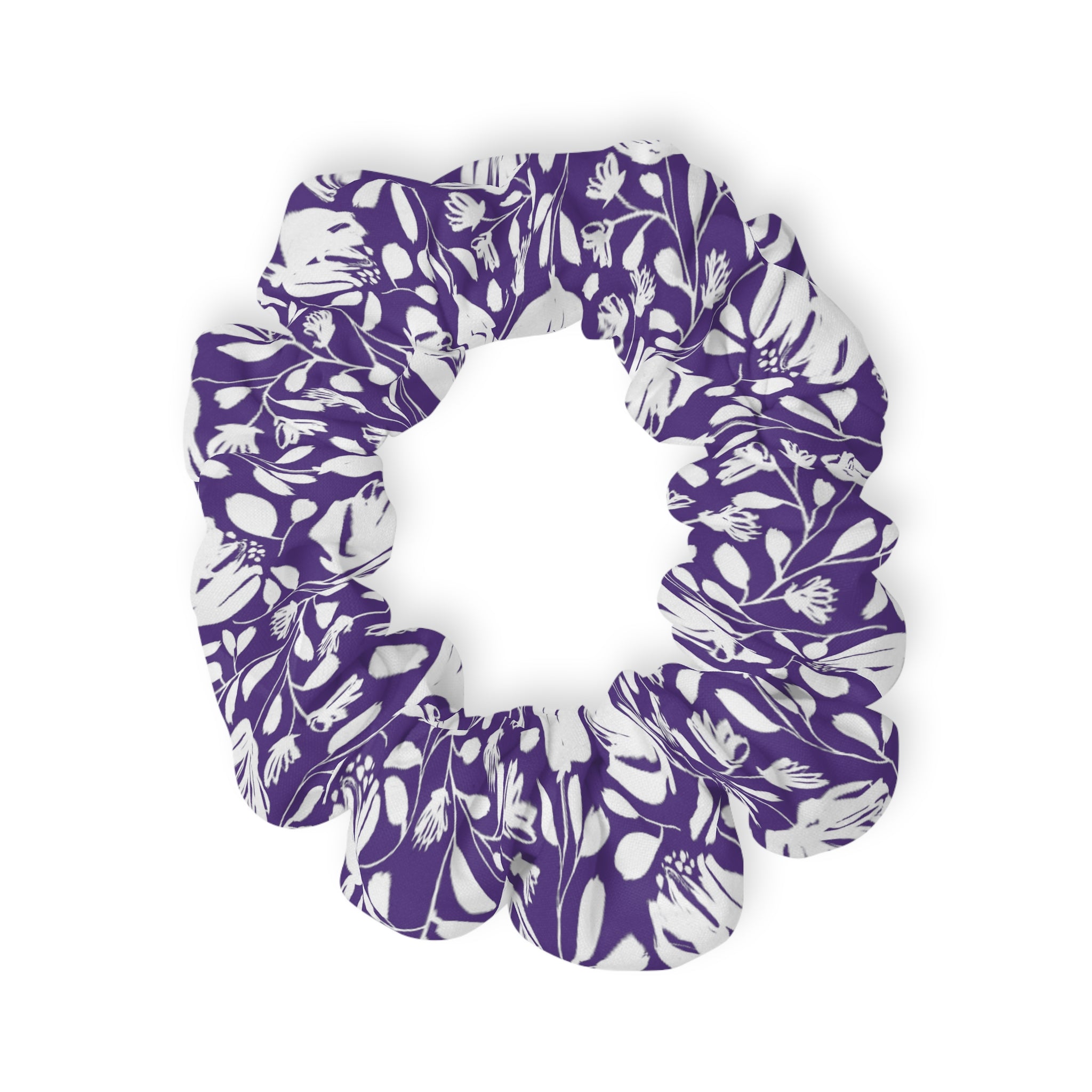 White and Purple Floral Hair Scrunchie
