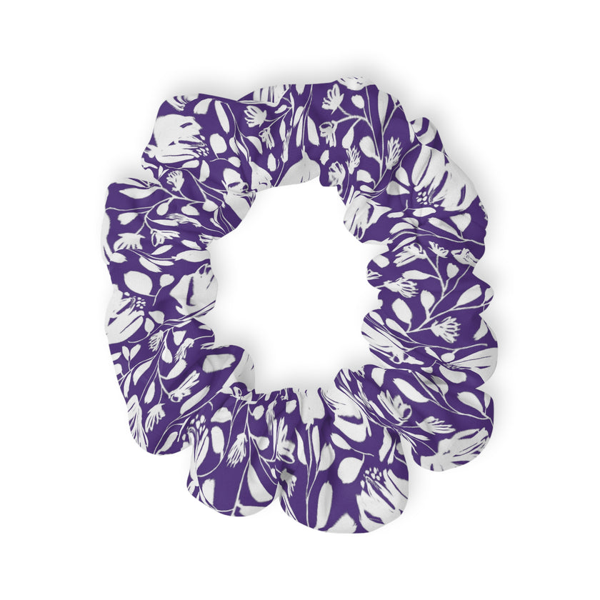 White and Purple Floral Hair Scrunchie