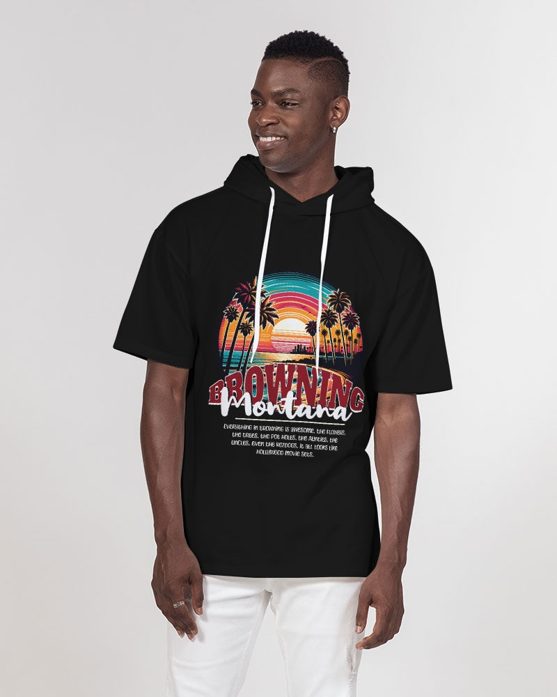 Browning Montana, Blackfeet, Native Humor Black, Men's All-Over Print Premium Heavyweight Short Sleeve Hoodie