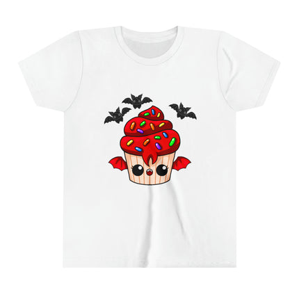 Cute Vampire Cupcake Youth Short Sleeve Tee, Halloween Tee, Kids Halloween Tee