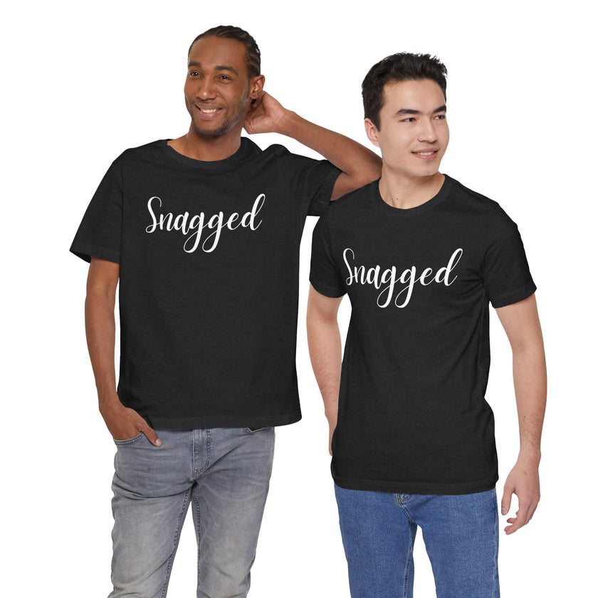 Snagged, Rez Humor, Black or Pink Unisex Jersey Short Sleeve Tee