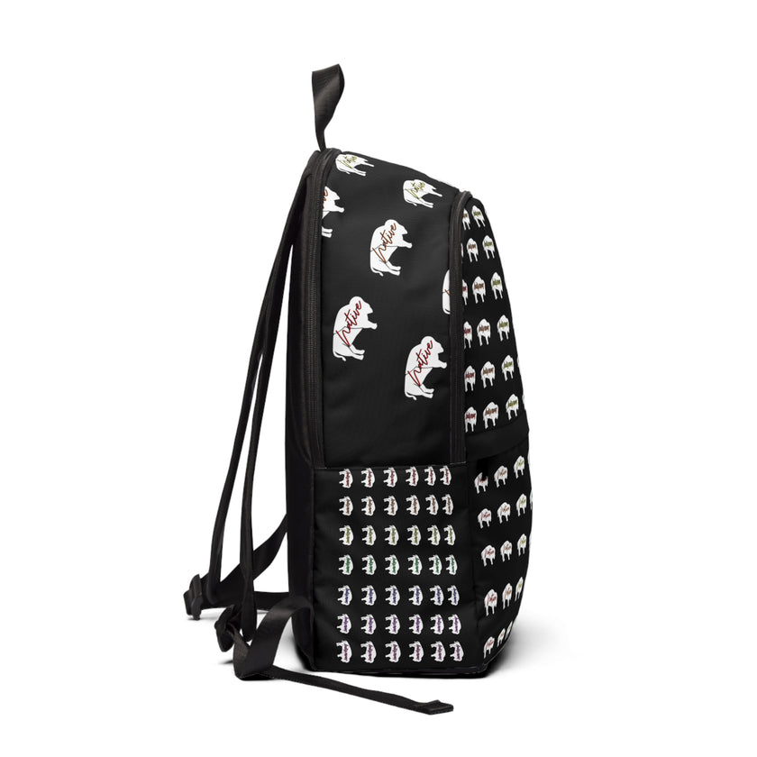 White Innii-Bison Black Backpack with Rainbow Native Indigenous Text Unisex Fabric Backpack-Laptop pocket