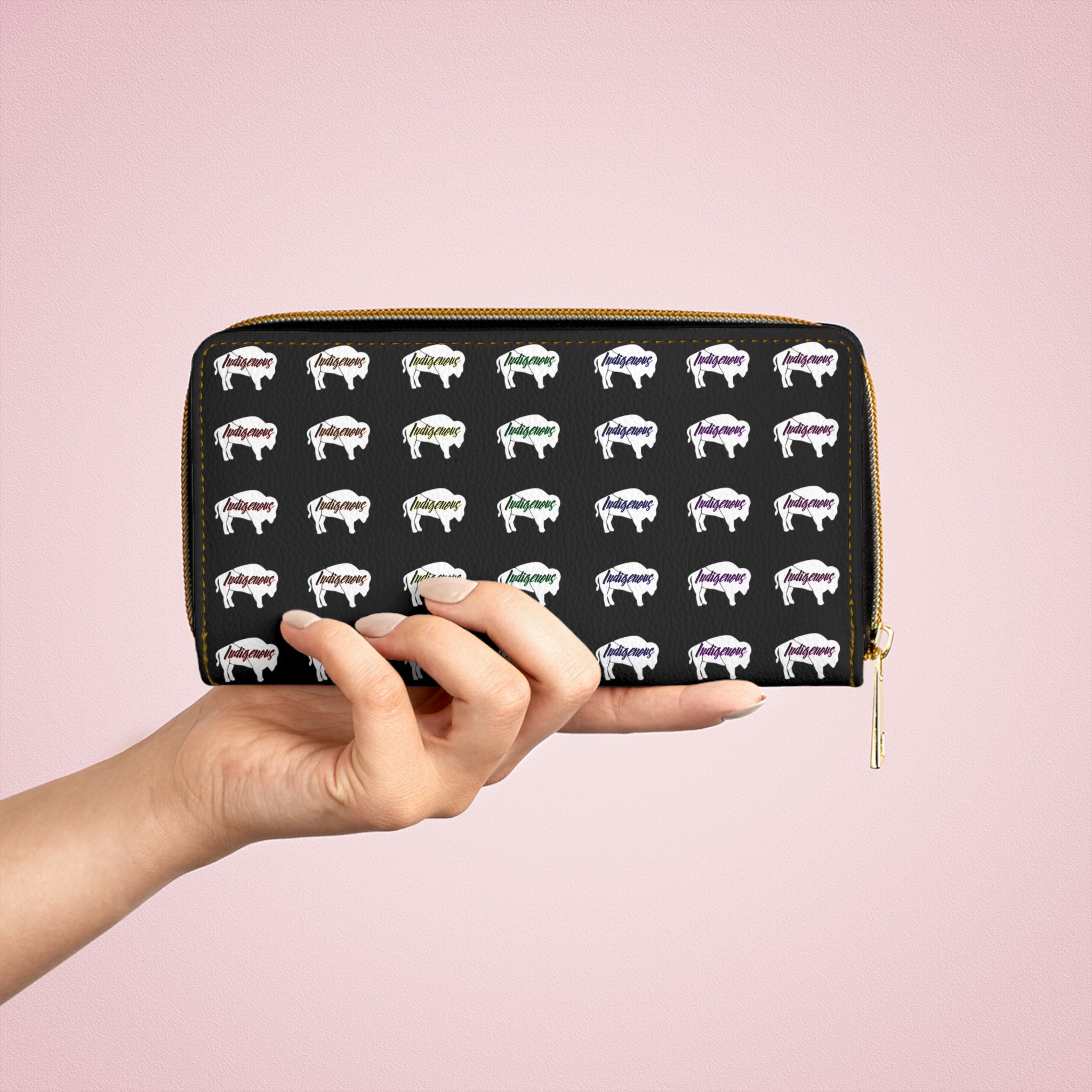 Black-Rainbow Indigenous White Innii-Bison Zipper Wallet-Native Collection-Iron Woman 80