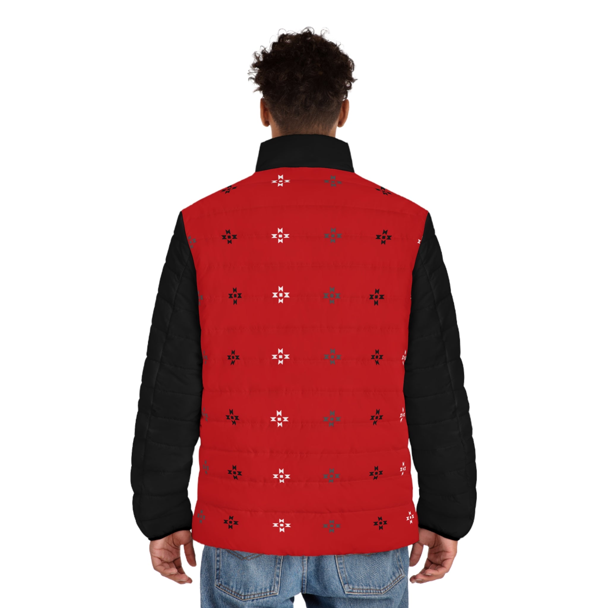 Red Native Stars Pattern, Men's Puffer Jacket