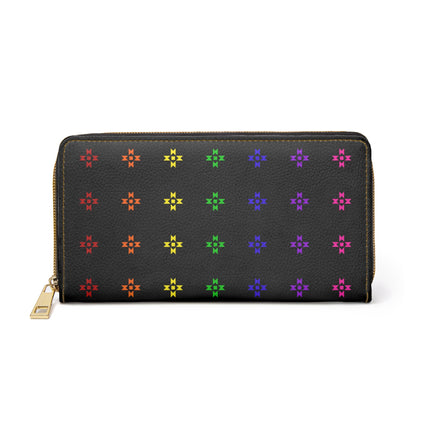Rainbow Native American Star Black Zipper Wallet