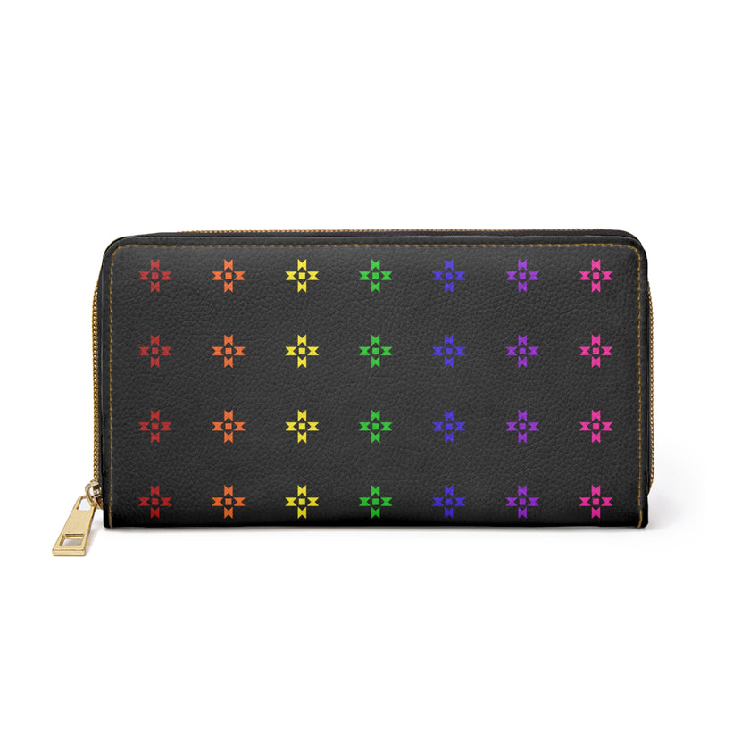 Rainbow Native American Star Black Zipper Wallet
