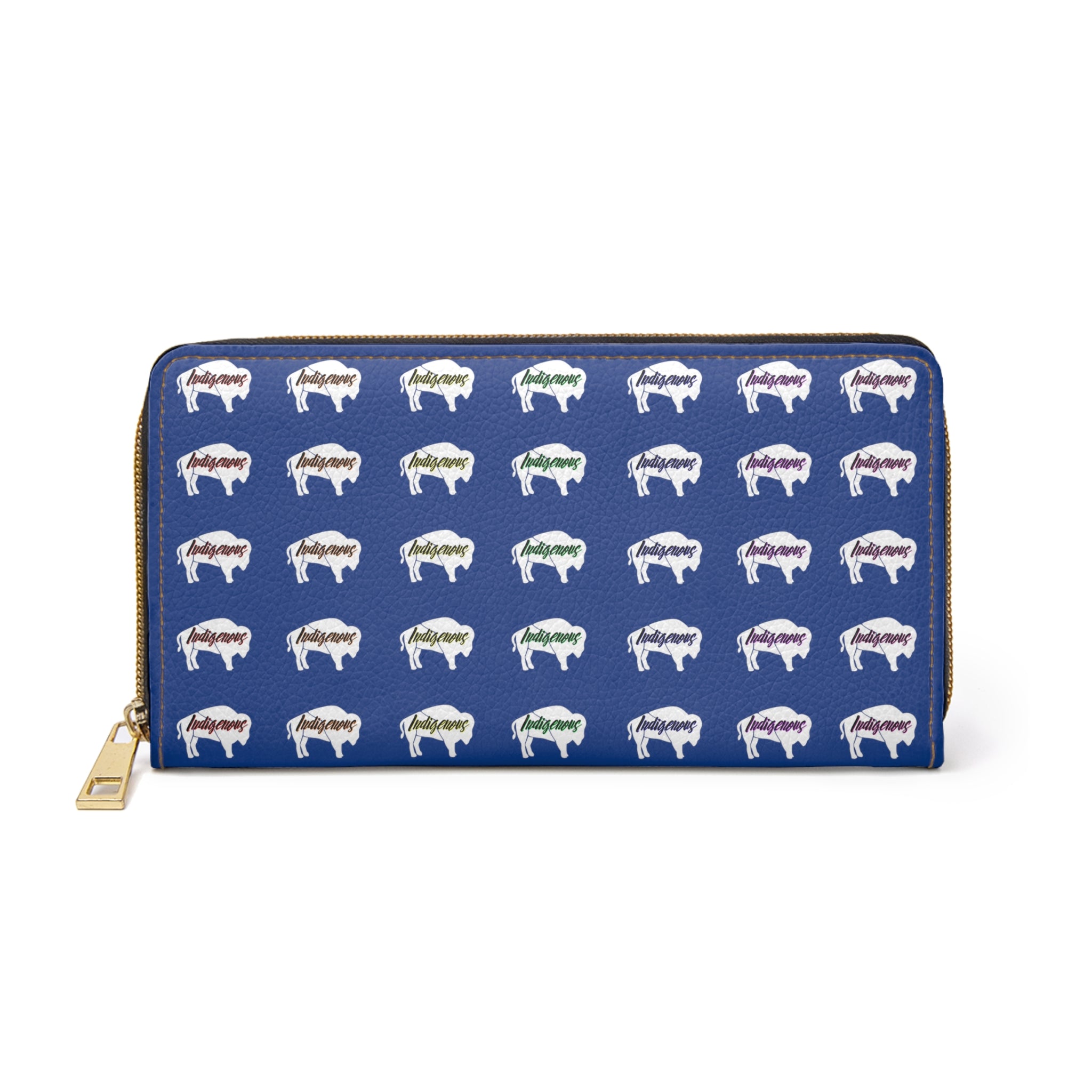 Blue-Rainbow Indigenous White Innii-Bison Zipper Wallet-Native Collection-Iron Woman 80