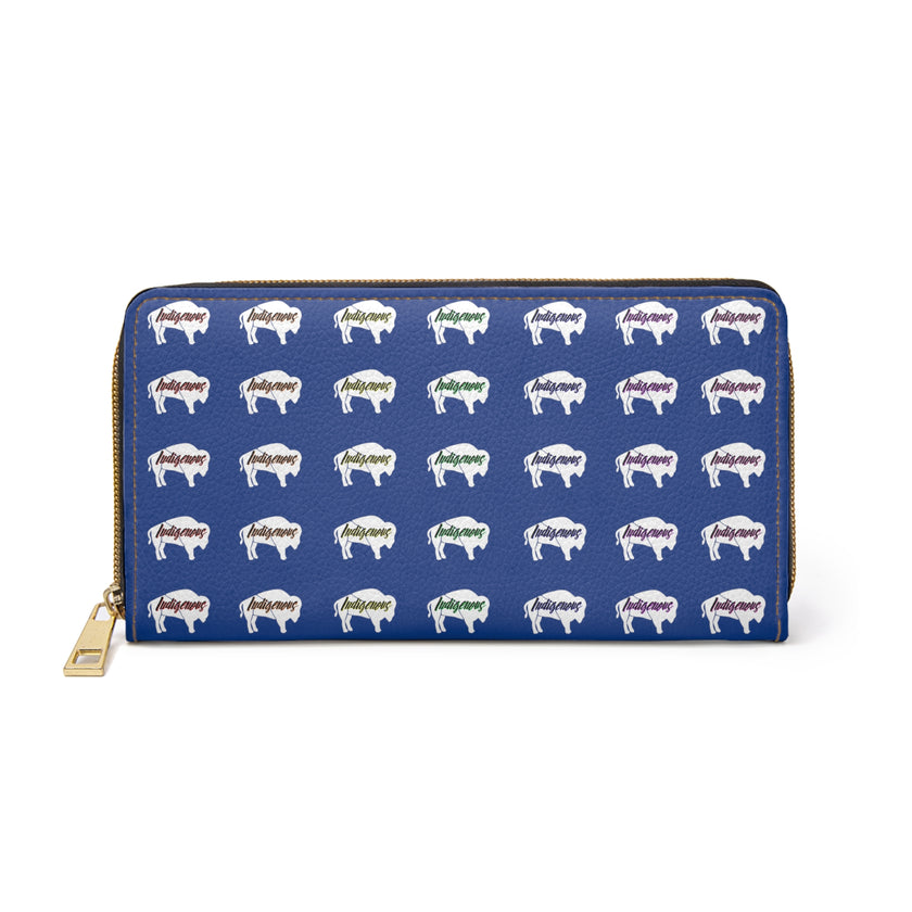 Blue-Rainbow Indigenous White Innii-Bison Zipper Wallet-Native Collection-Iron Woman 80