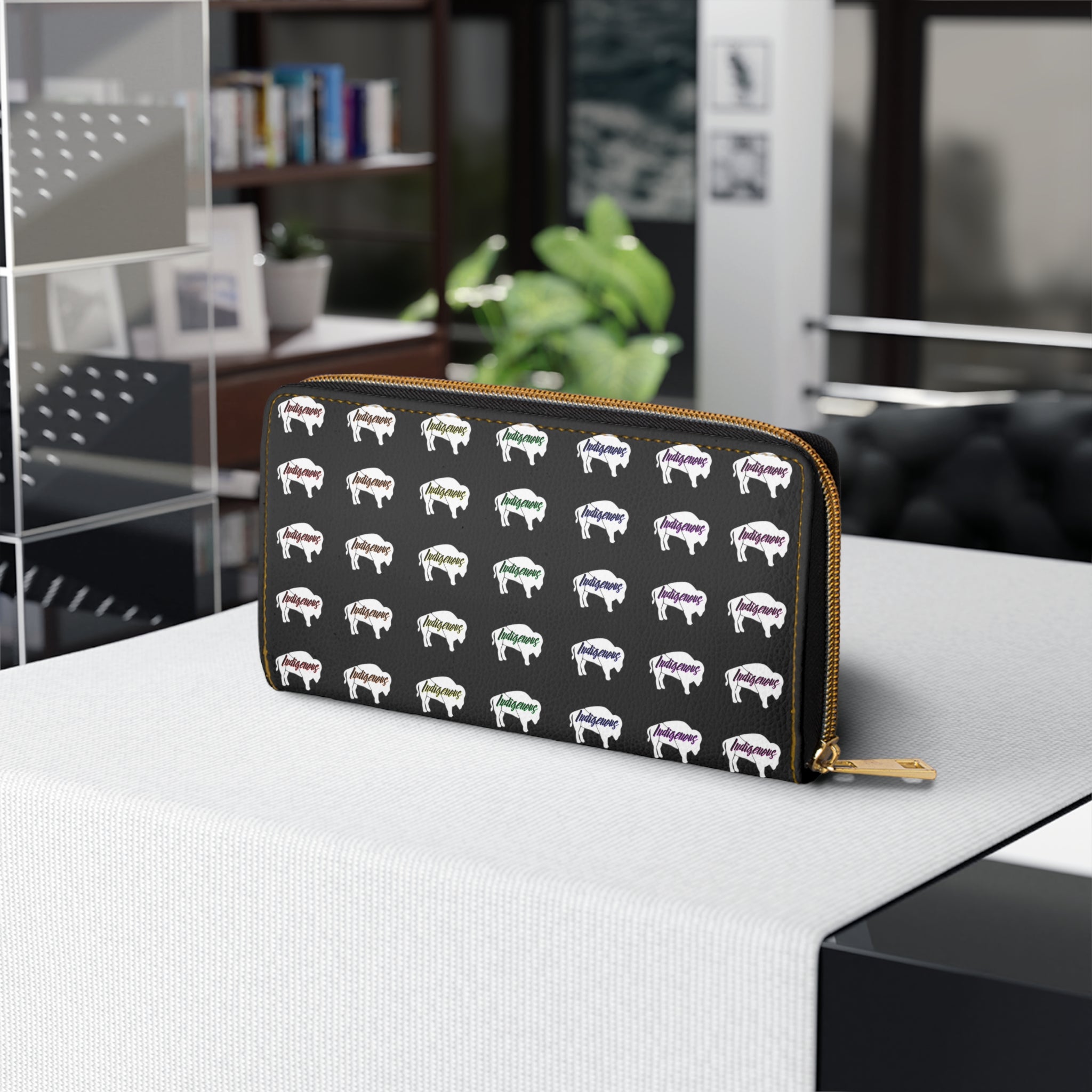 Black-Rainbow Indigenous White Innii-Bison Zipper Wallet-Native Collection-Iron Woman 80