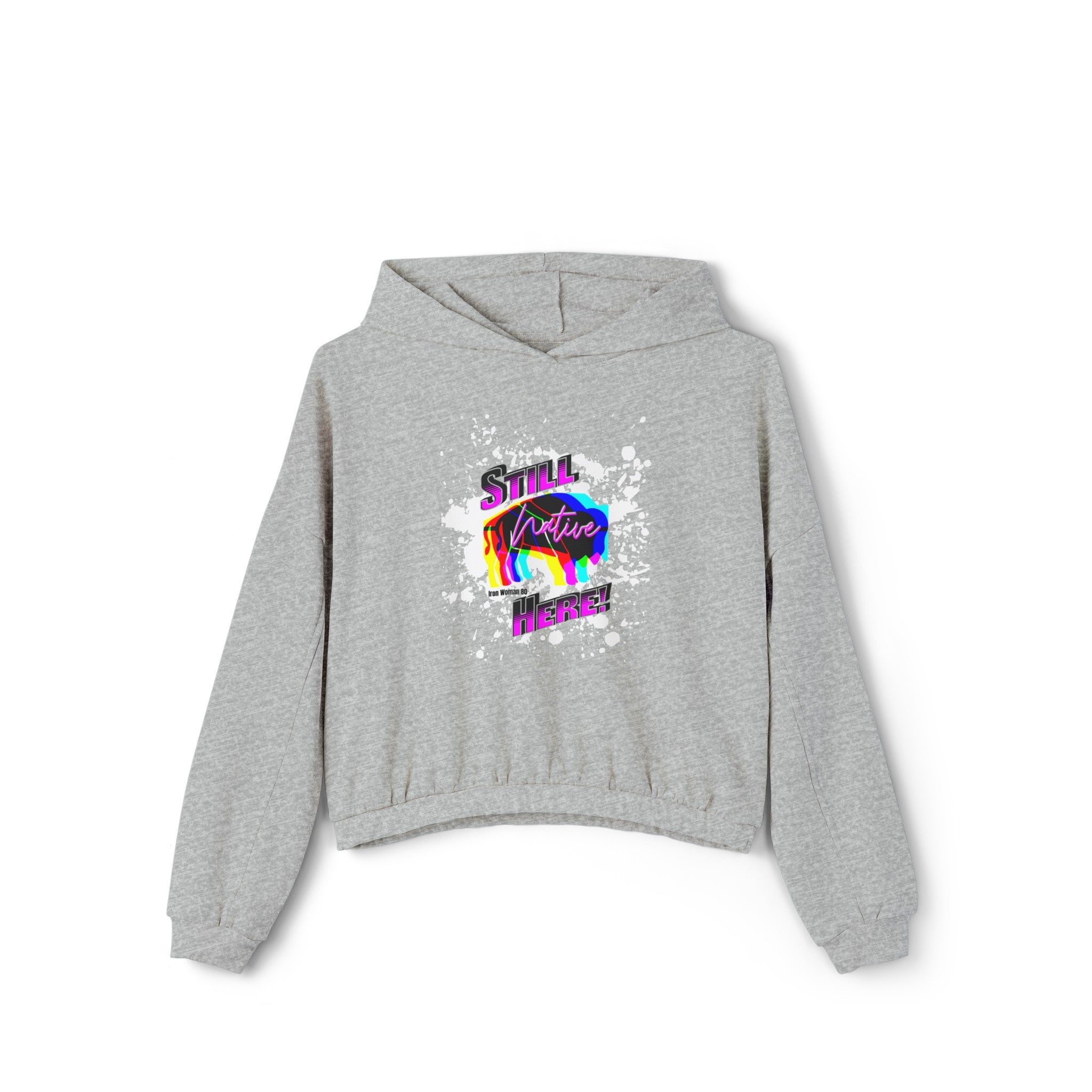 Native Innii aka Bison Graphic, Still Here, Native Pride, Black, Dust, Green or Athletic, Women's Cinched Bottom Hoodie
