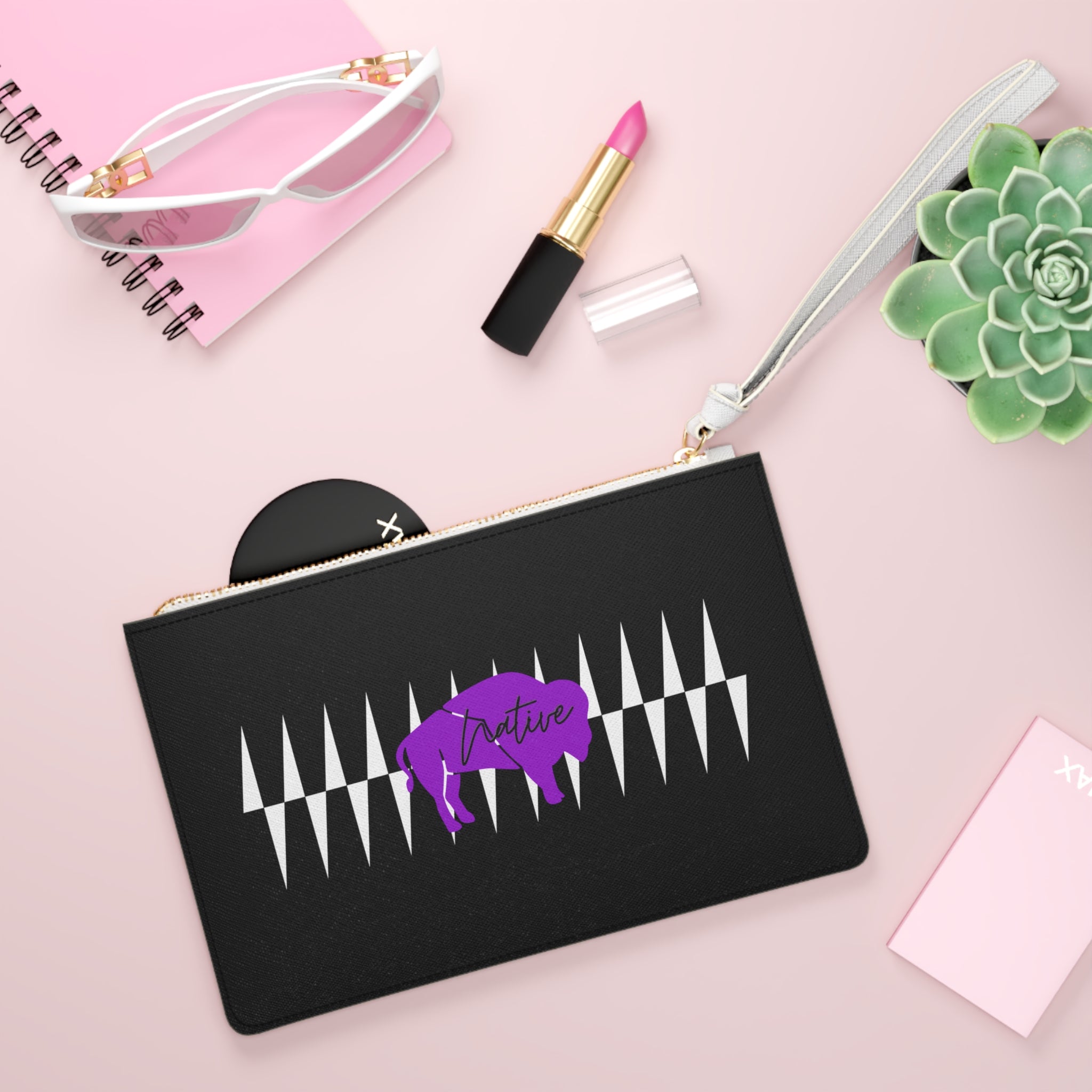 Purple Native Bison with pattern Clutch Bag
