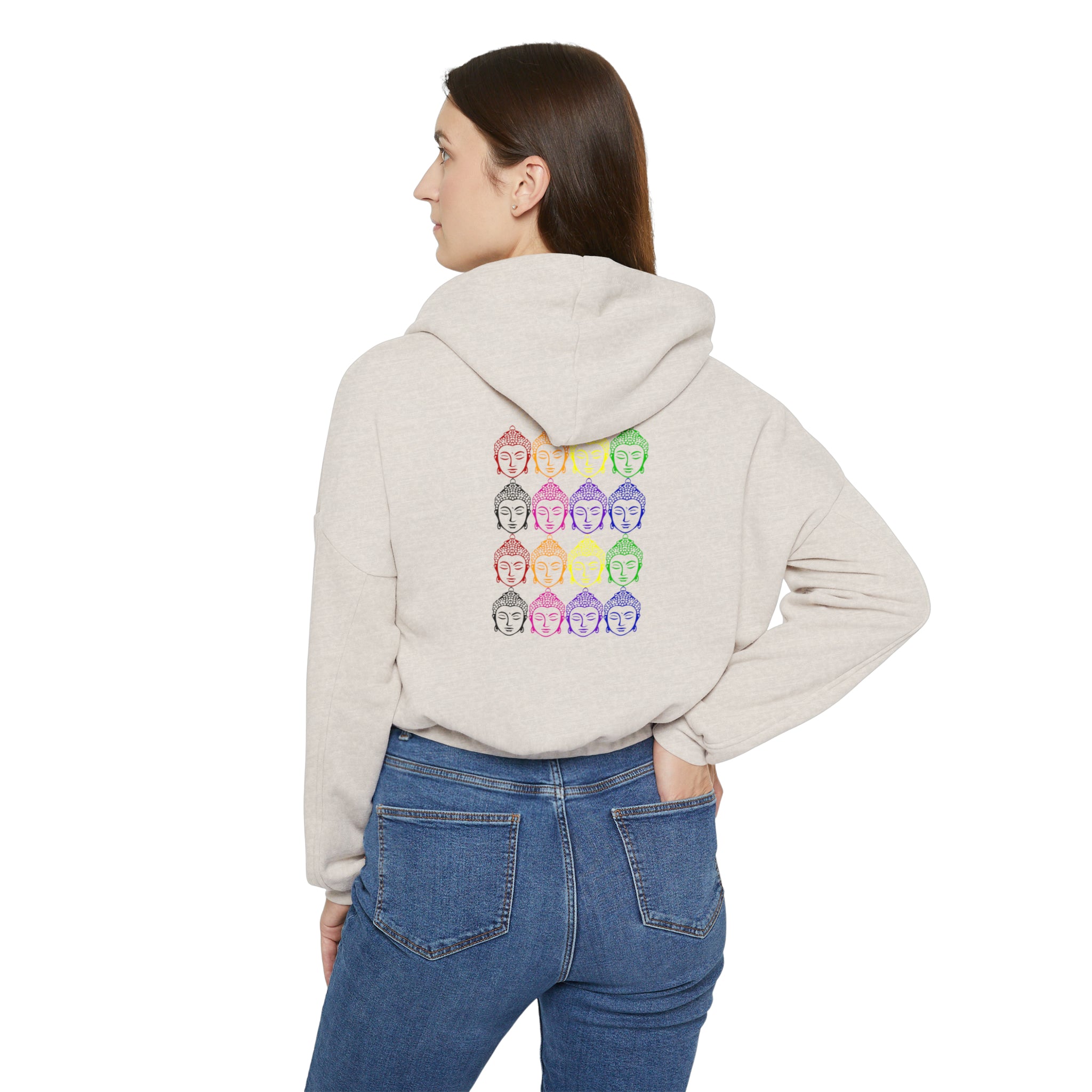 Yoga, Gratitude, Good Food and Good Vibes Cropped Women's Cinched Bottom Hoodie, Green, Gray, Black, Tan