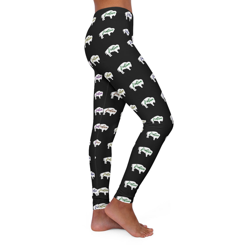 White Innii-Bison with Rainbow Colored Text Black Women's Spandex Leggings