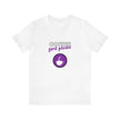 Coffee first please purple image Unisex Jersey Short Sleeve Tee