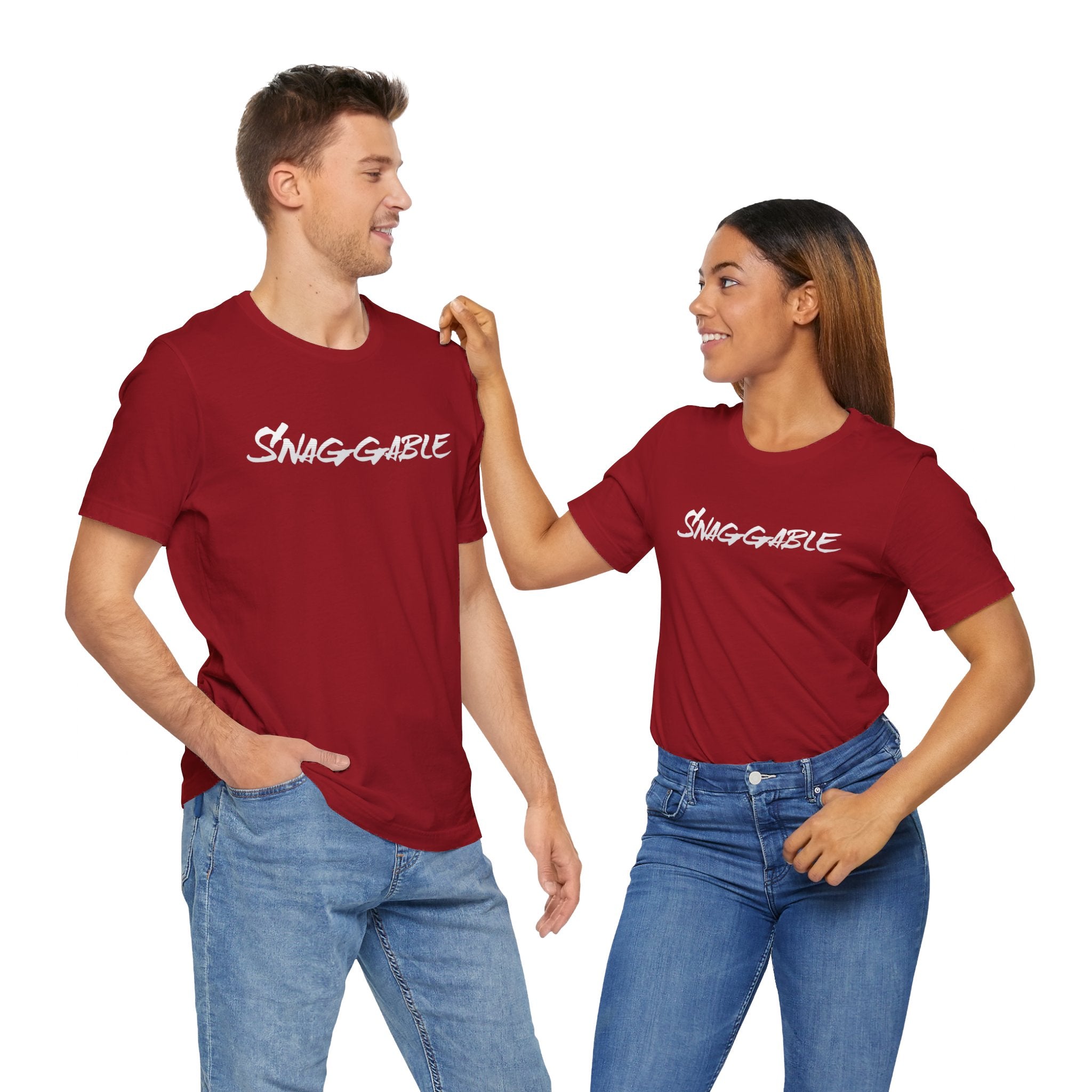 Snaggable, Rez Humor, Black, Asphalt, Pink or Red, Unisex Jersey Short Sleeve Tee