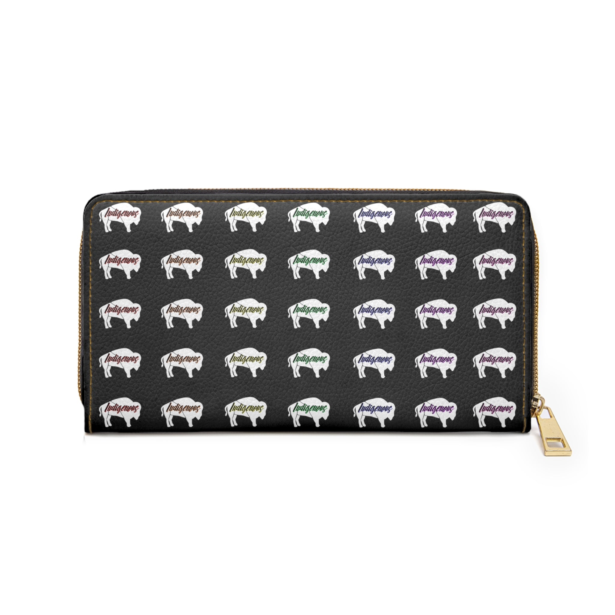 Black-Rainbow Indigenous White Innii-Bison Zipper Wallet-Native Collection-Iron Woman 80
