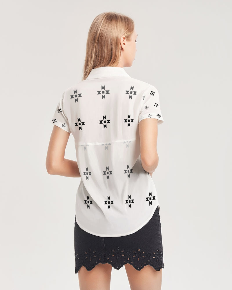 Grayscale Native Stars Women's All-Over Print Short Sleeve Button Up