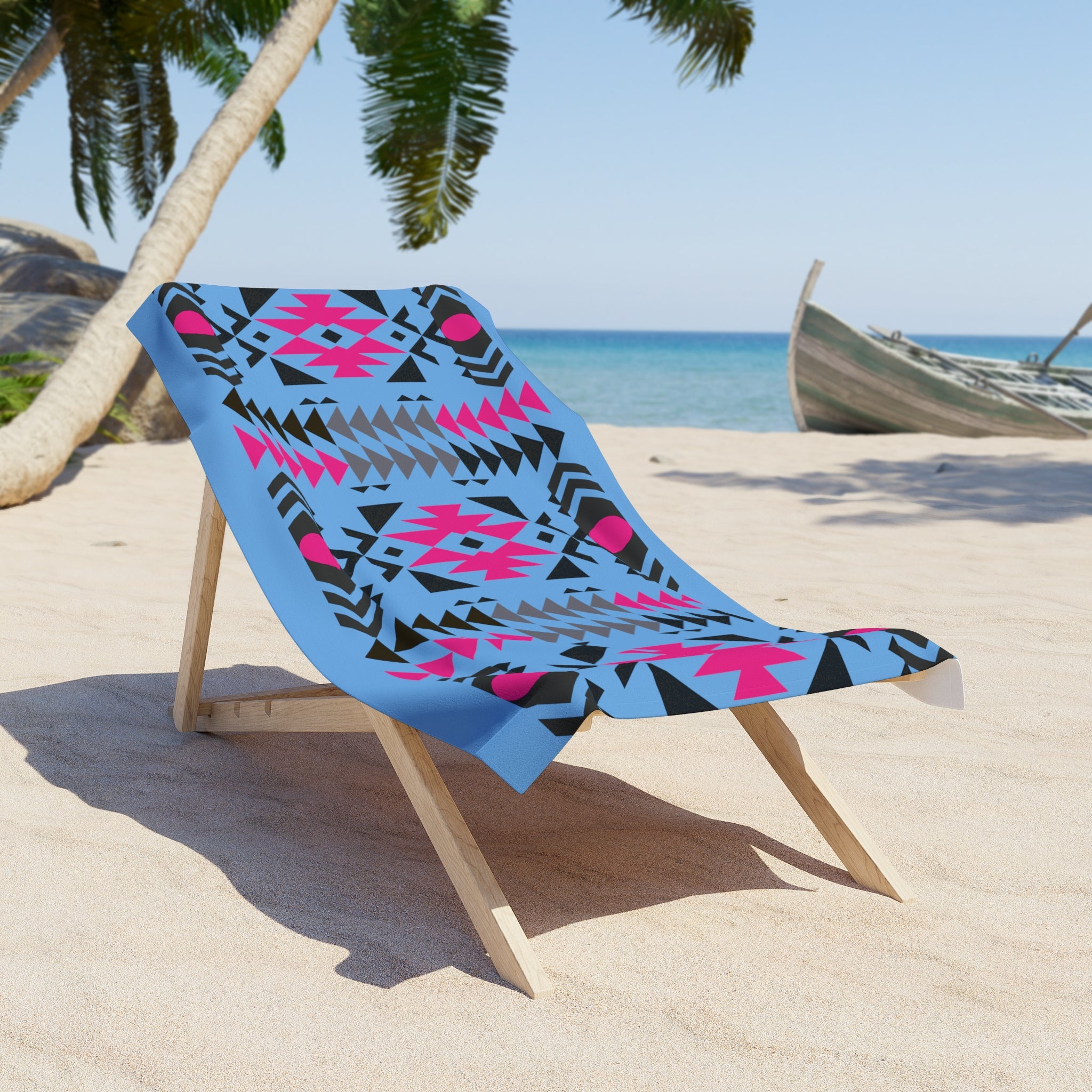 Pink Gray and Black Native Pattern Beach Towel