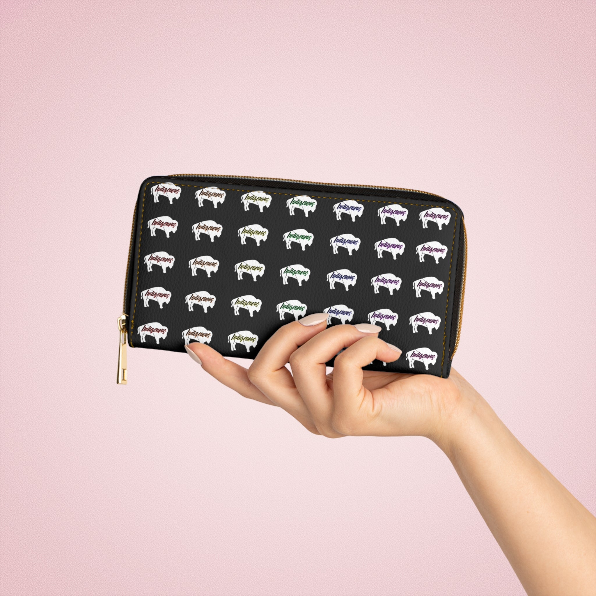 Black-Rainbow Indigenous White Innii-Bison Zipper Wallet-Native Collection-Iron Woman 80
