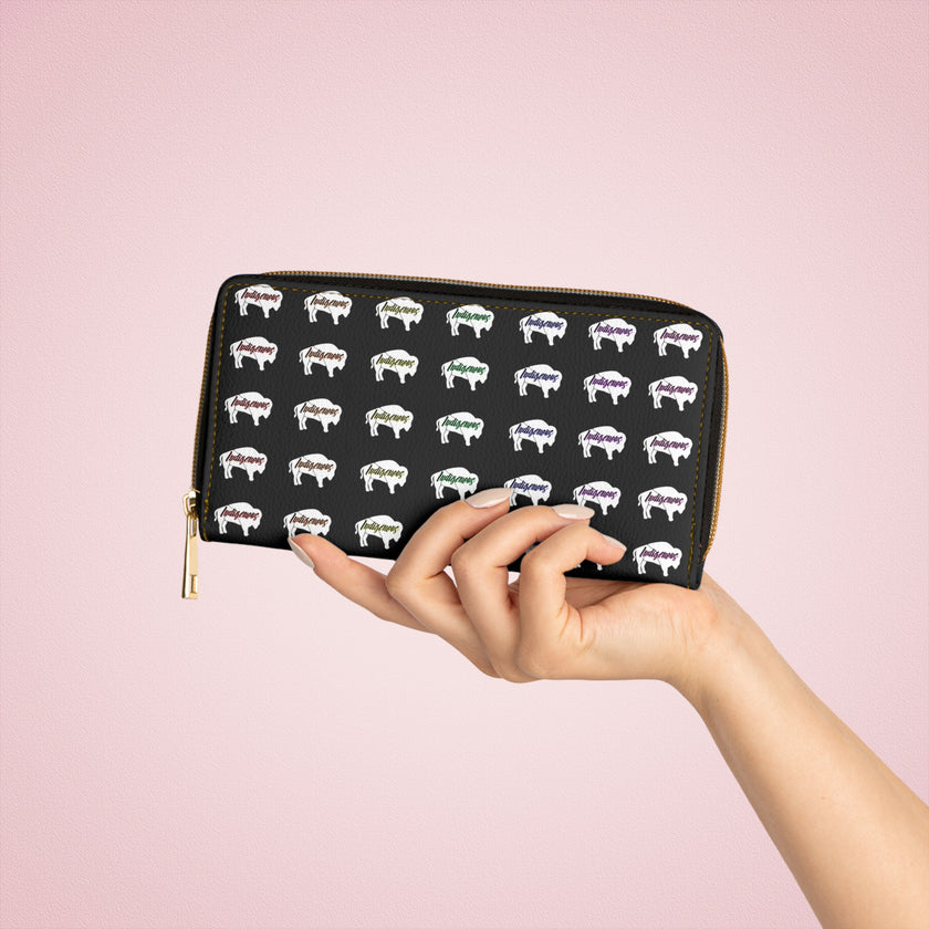 Black-Rainbow Indigenous White Innii-Bison Zipper Wallet-Native Collection-Iron Woman 80