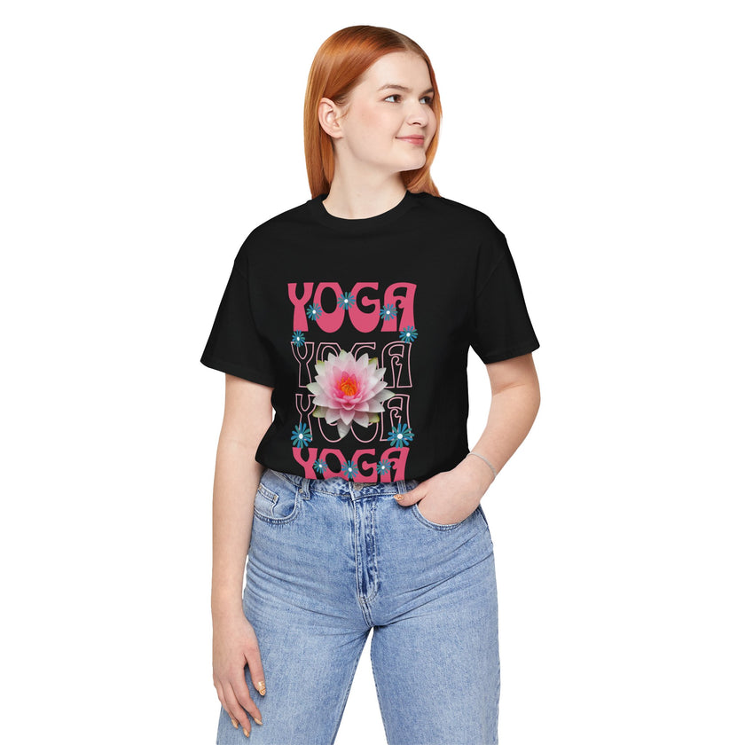 Lotus Flower Graphic, Yoga Unisex Jersey Short Sleeve Tshirt, Black or White
