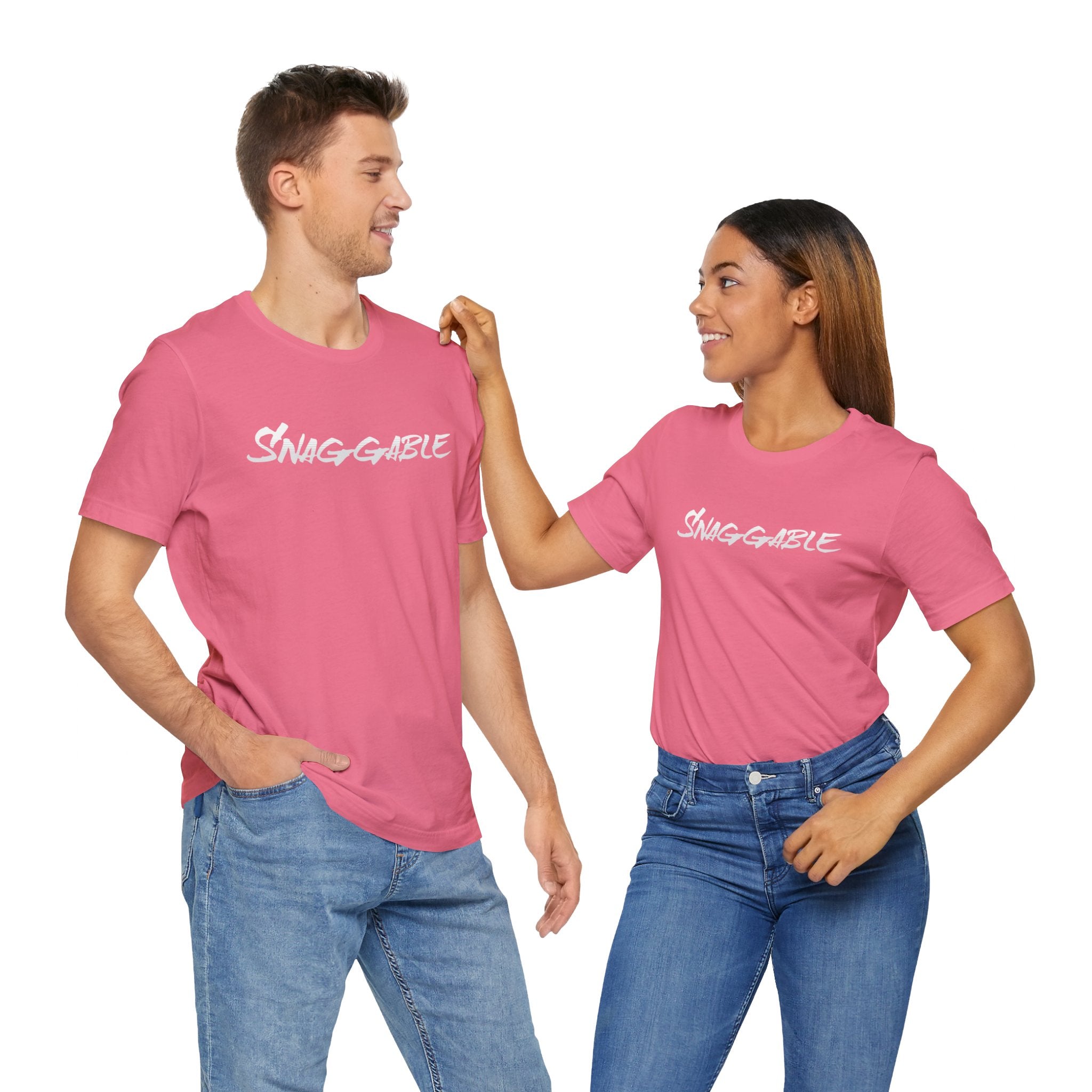 Snaggable, Rez Humor, Black, Asphalt, Pink or Red, Unisex Jersey Short Sleeve Tee