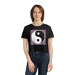 Pink Black and White Yin and Yang Women's Flowy Cropped Tee