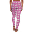 White Innii-Bison with Rainbow Colored Text Pink-Women's Spandex Leggings