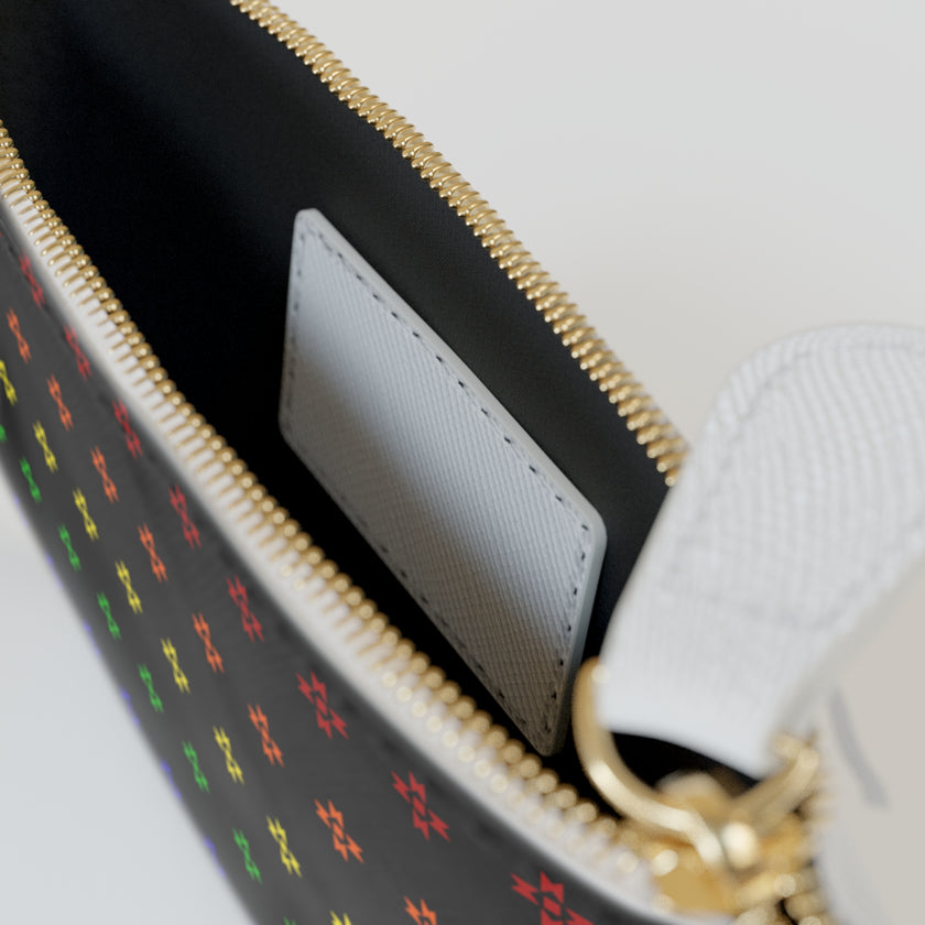 Rainbow Native Star Pattern, Black Zippered Mini Clutch Bag