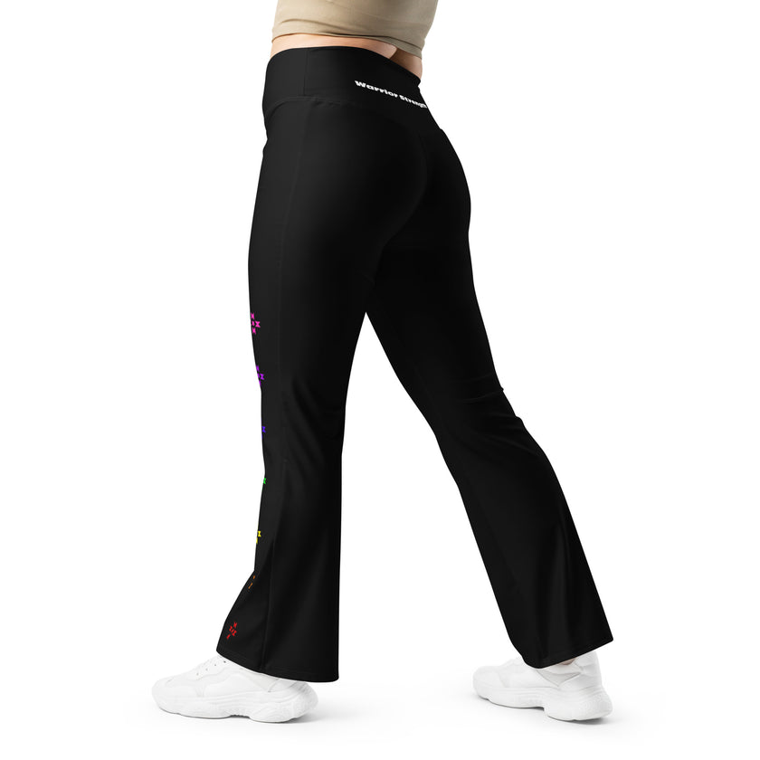 Black, Warrior Strength, Native Rainbow Stars, Flare leggings