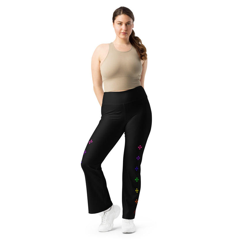 Black, Warrior Strength, Native Rainbow Stars, Flare leggings