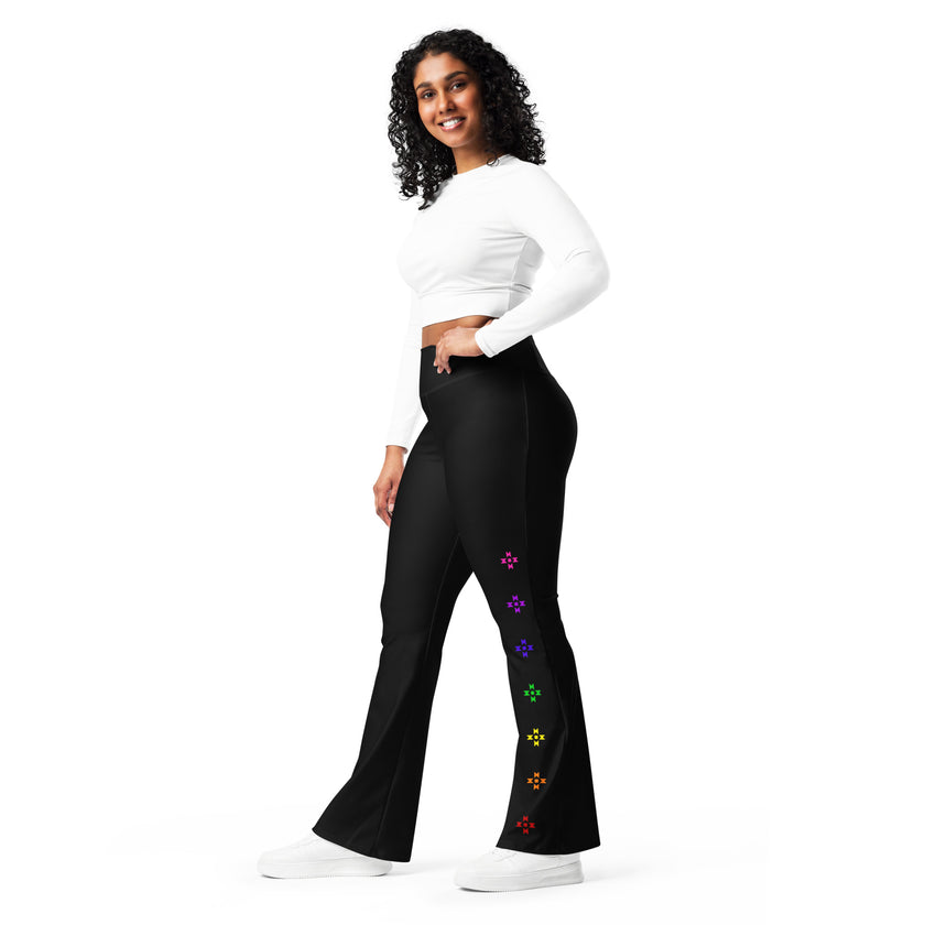 Black, Warrior Strength, Native Rainbow Stars, Flare leggings