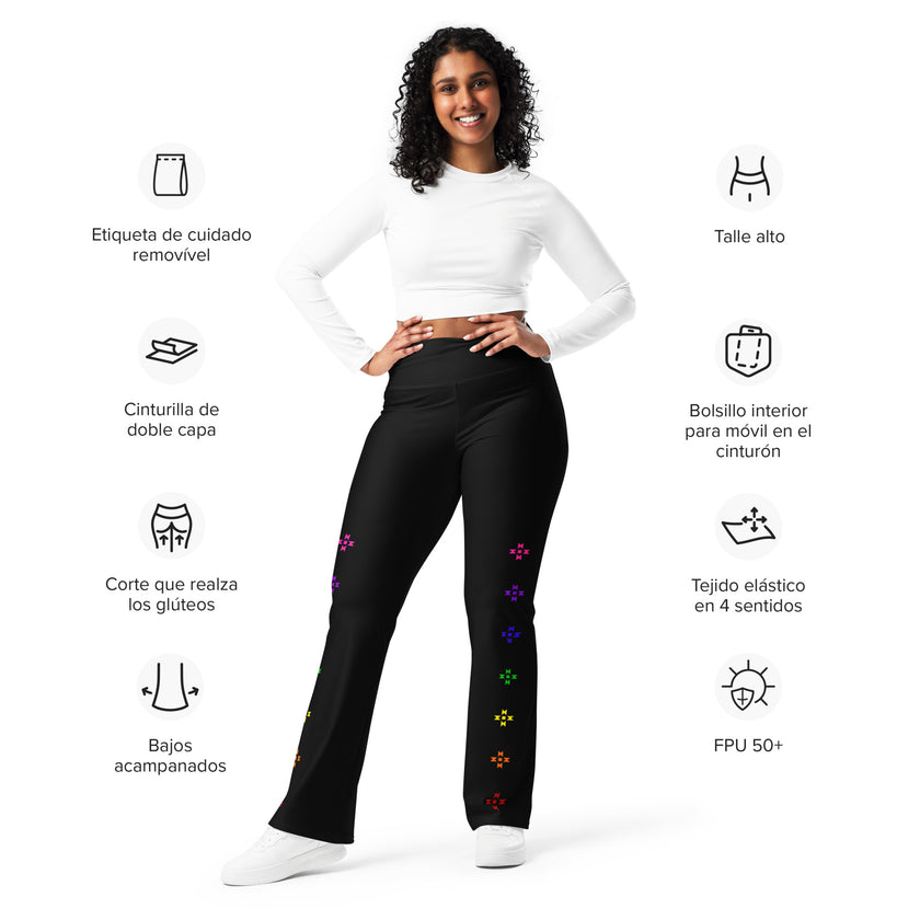 Black, Warrior Strength, Native Rainbow Stars, Flare leggings