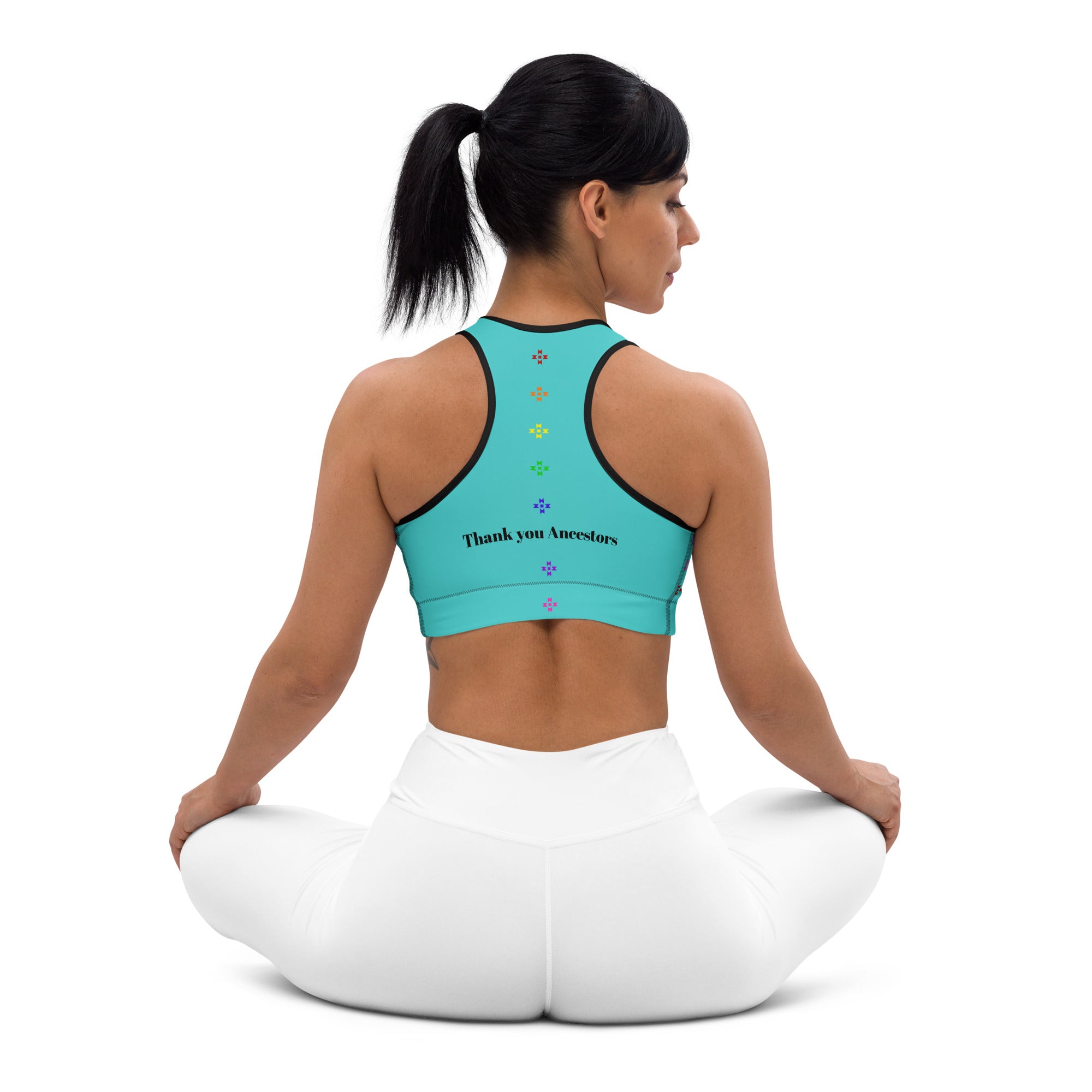 Warrior Strength, Native Rainbow Stars Turquoise Padded Sports Bra
