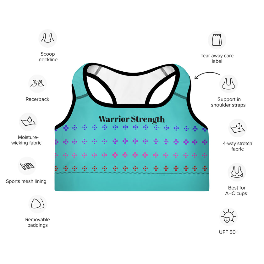 Warrior Strength, Native Rainbow Stars Turquoise Padded Sports Bra