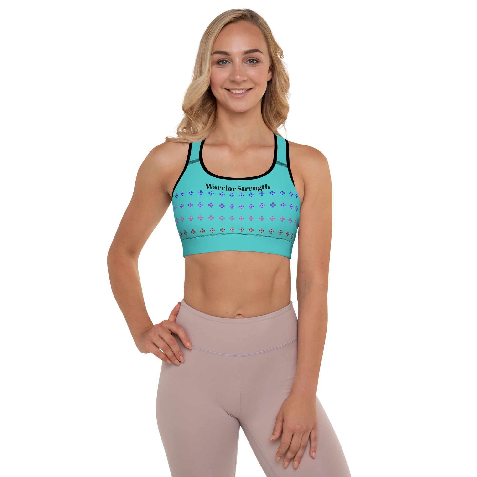 Warrior Strength, Native Rainbow Stars Turquoise Padded Sports Bra