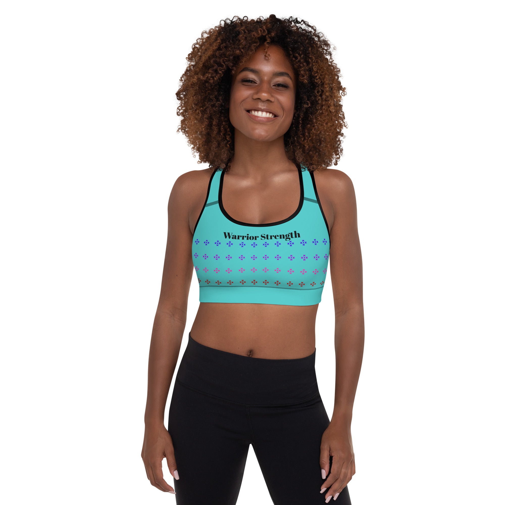 Warrior Strength, Native Rainbow Stars Turquoise Padded Sports Bra