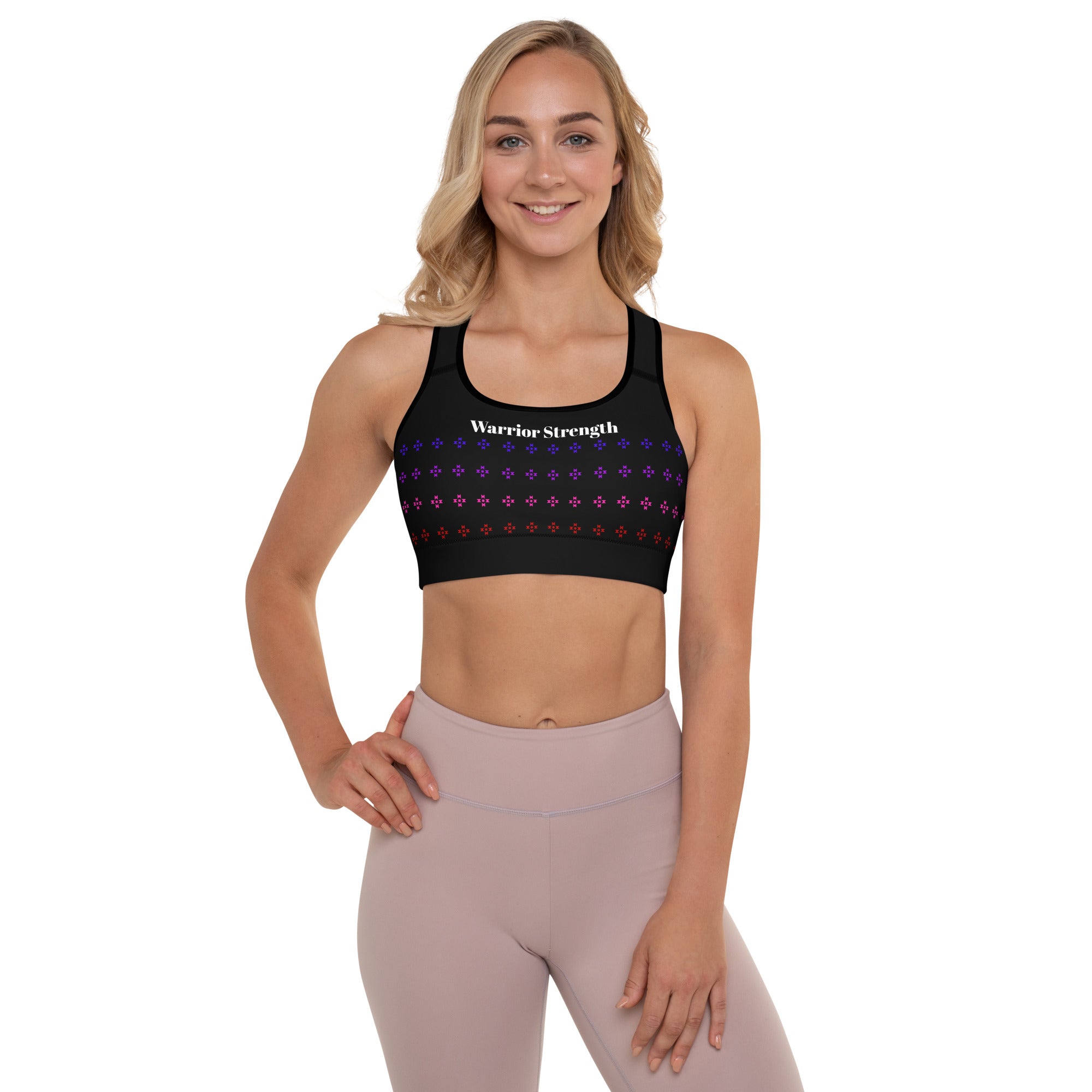 Warrior Strength, Native Rainbow Stars Black Padded Sports Bra