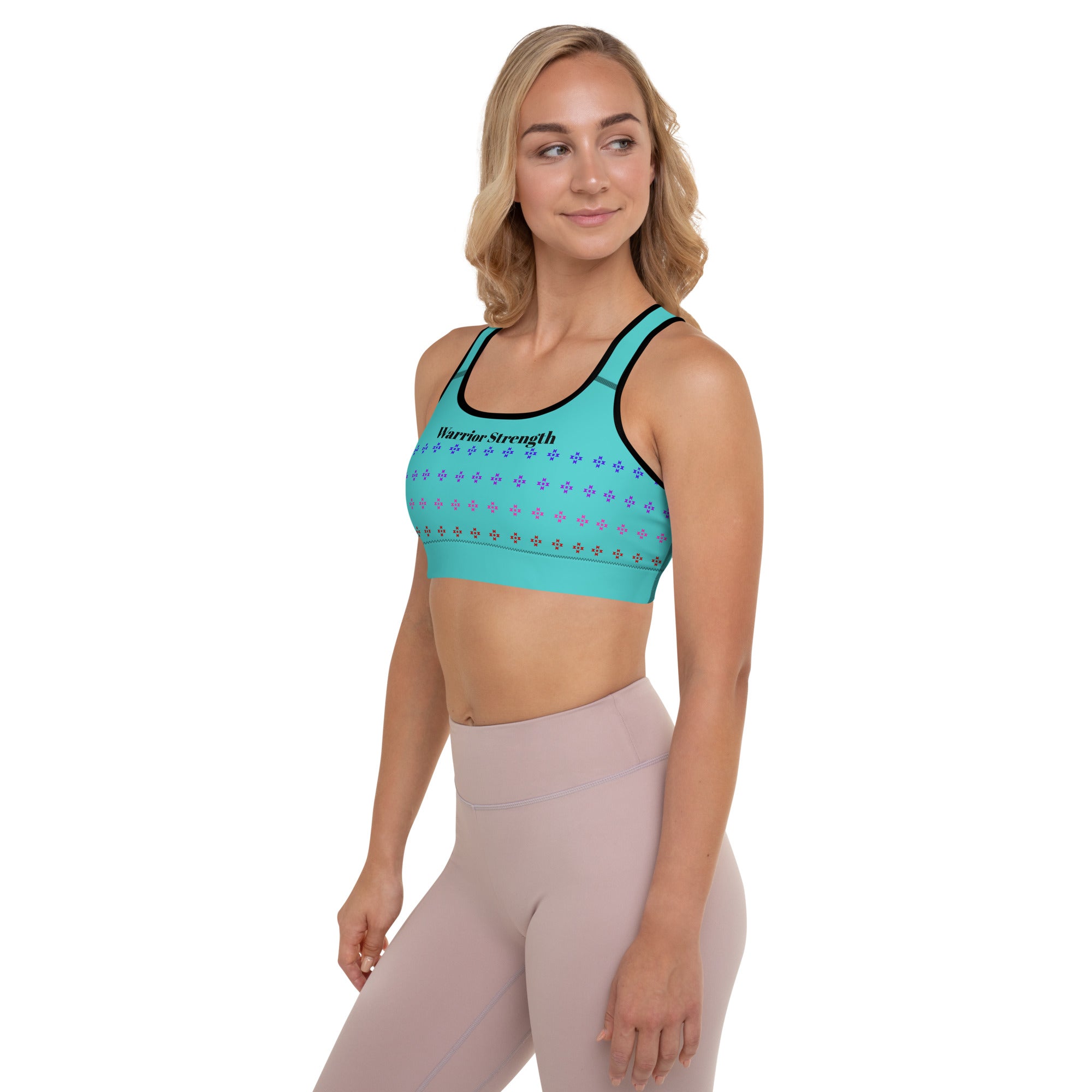Warrior Strength, Native Rainbow Stars Turquoise Padded Sports Bra