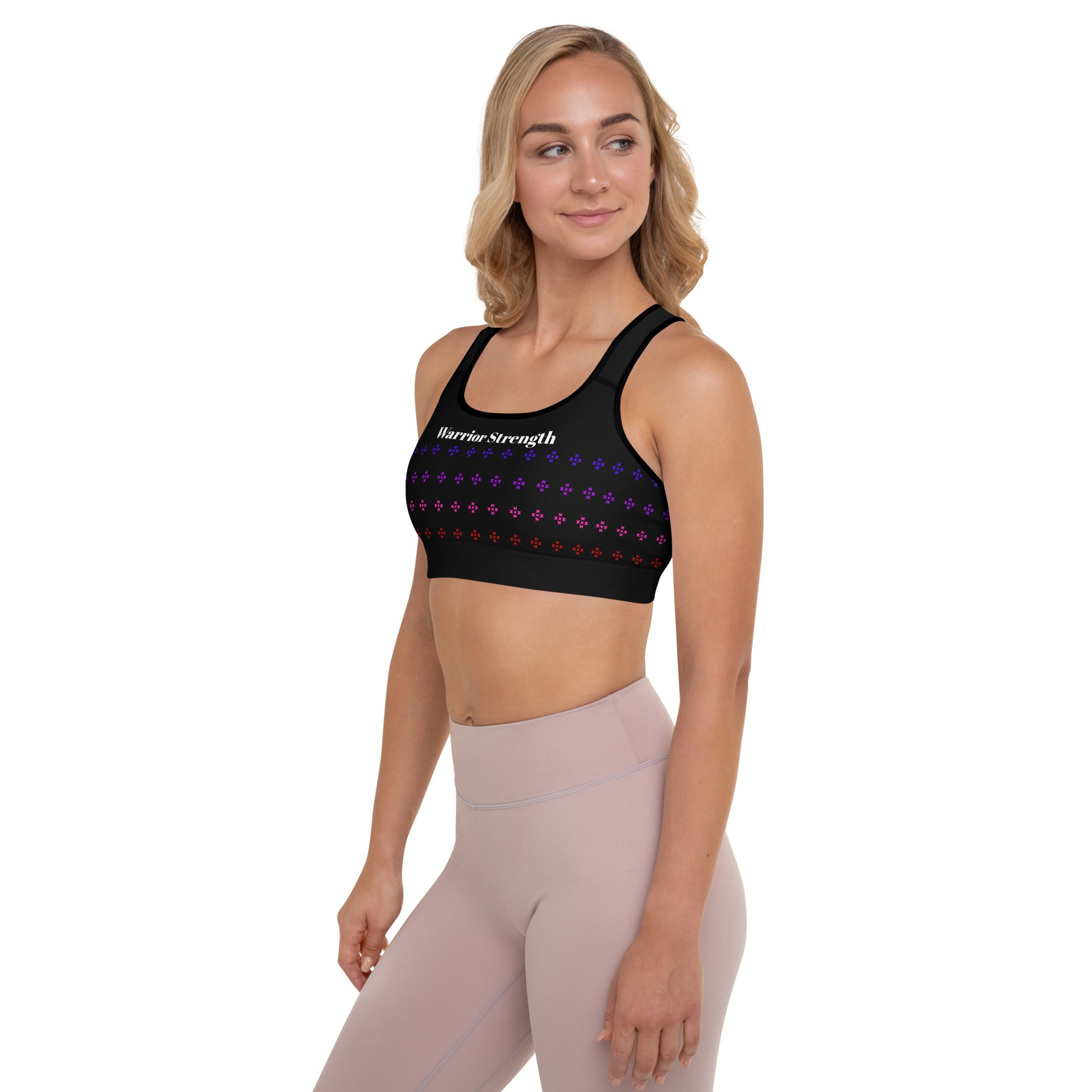 Warrior Strength, Native Rainbow Stars Black Padded Sports Bra