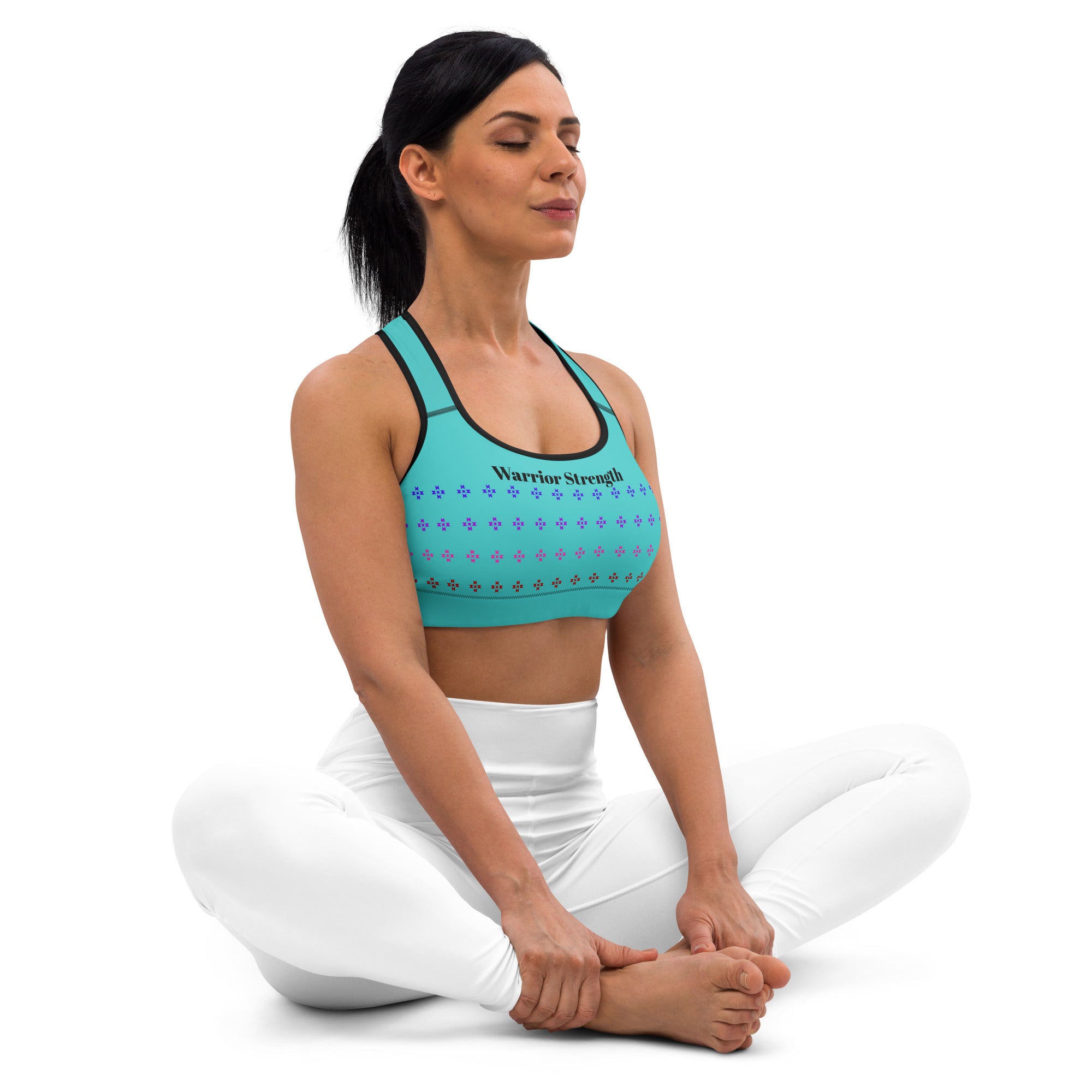 Warrior Strength, Native Rainbow Stars Turquoise Padded Sports Bra
