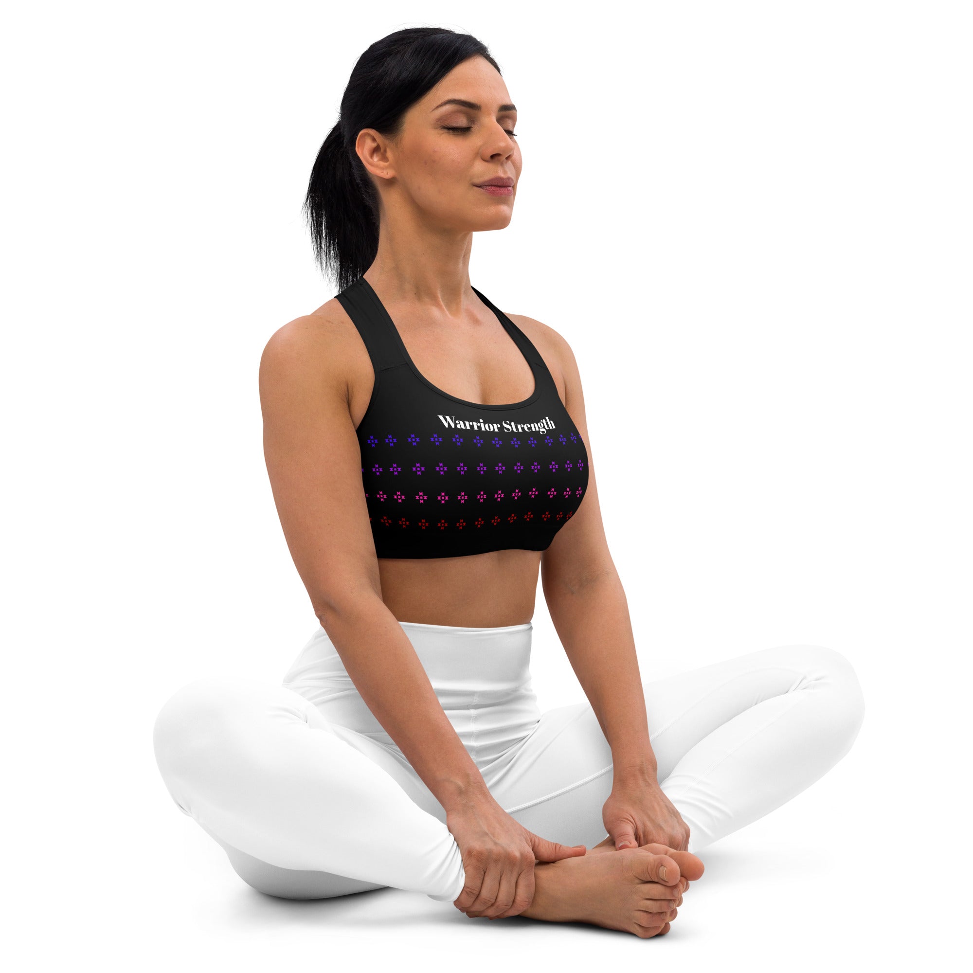 Warrior Strength, Native Rainbow Stars Black Padded Sports Bra