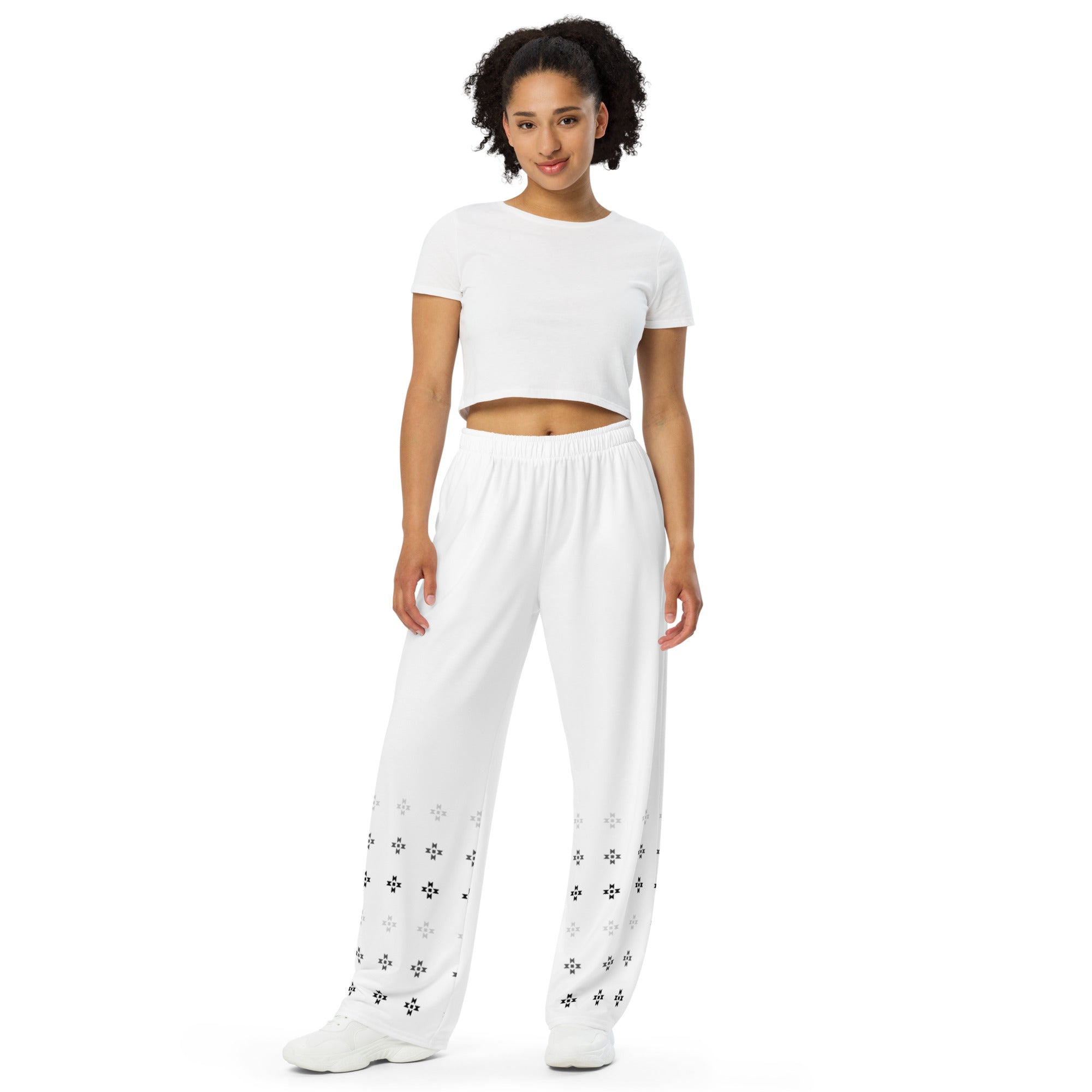 Gray Scale Native Stars White unisex wide-leg pants