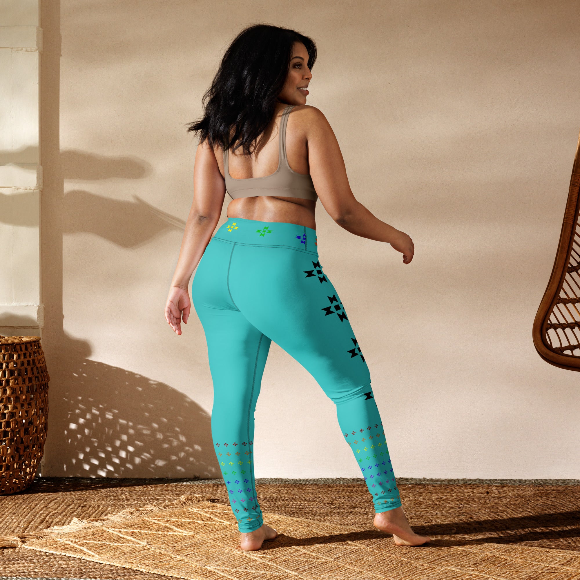 Warrior Strength, Native Rainbow Stars Turquoise Yoga Leggings