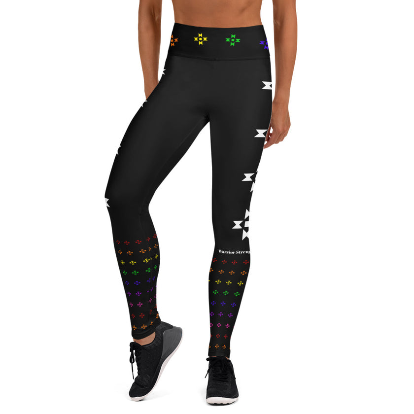 Warrior Strength, Native Rainbow Stars Black Yoga Leggings