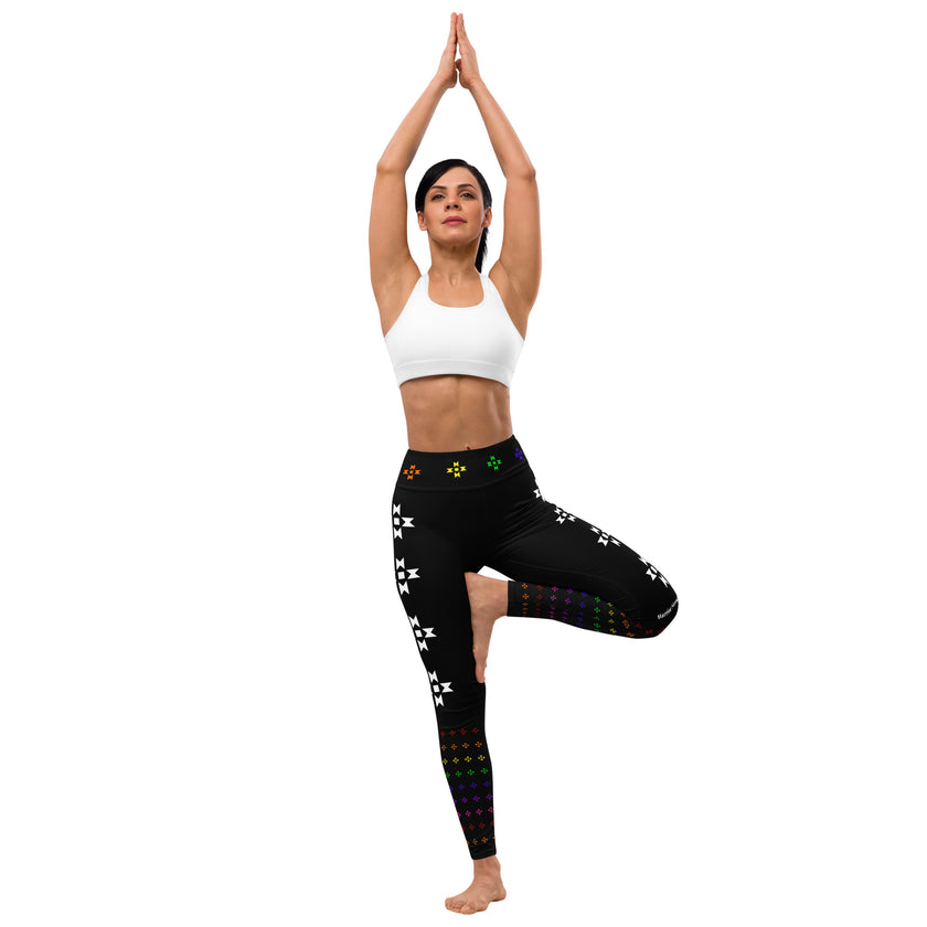 Warrior Strength, Native Rainbow Stars Black Yoga Leggings