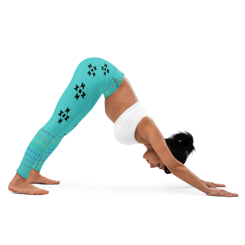 Warrior Strength, Native Rainbow Stars Turquoise Yoga Leggings